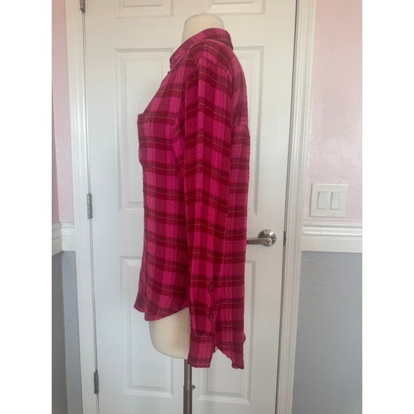 Anthropologie Isadora Women's Plaid popover Oversized Button Down Top Sz XS - Picture 5 of 14